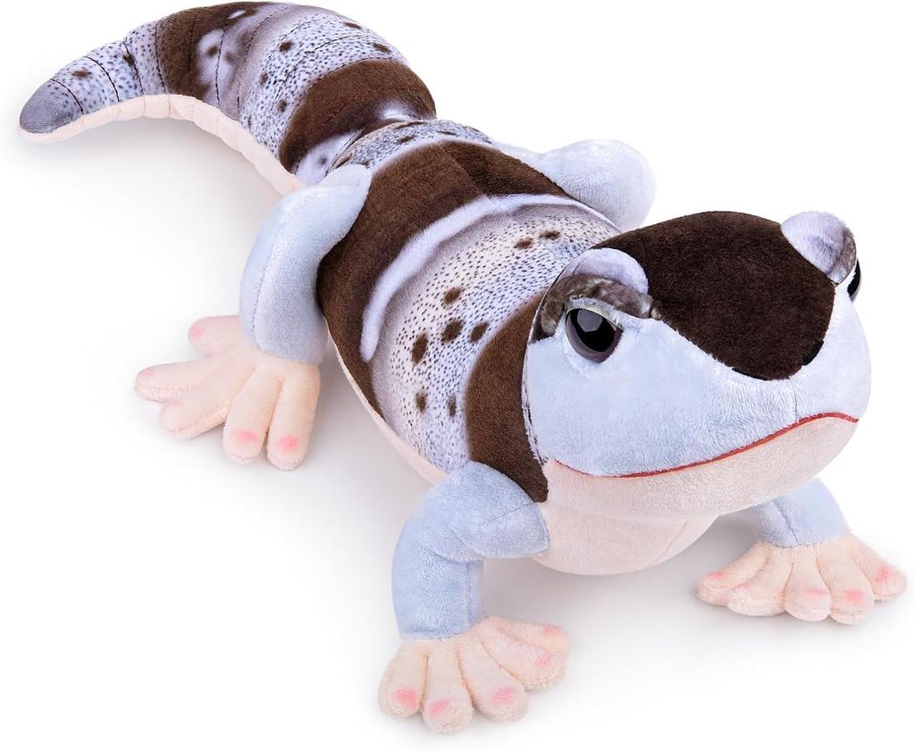 Leopard Gecko Plush Toy Cute Body Pillow Toy for Boys A Perfect Gift for Home Decor [Realistic Design] 15-inch (Gray-Brown) Reptile-Style