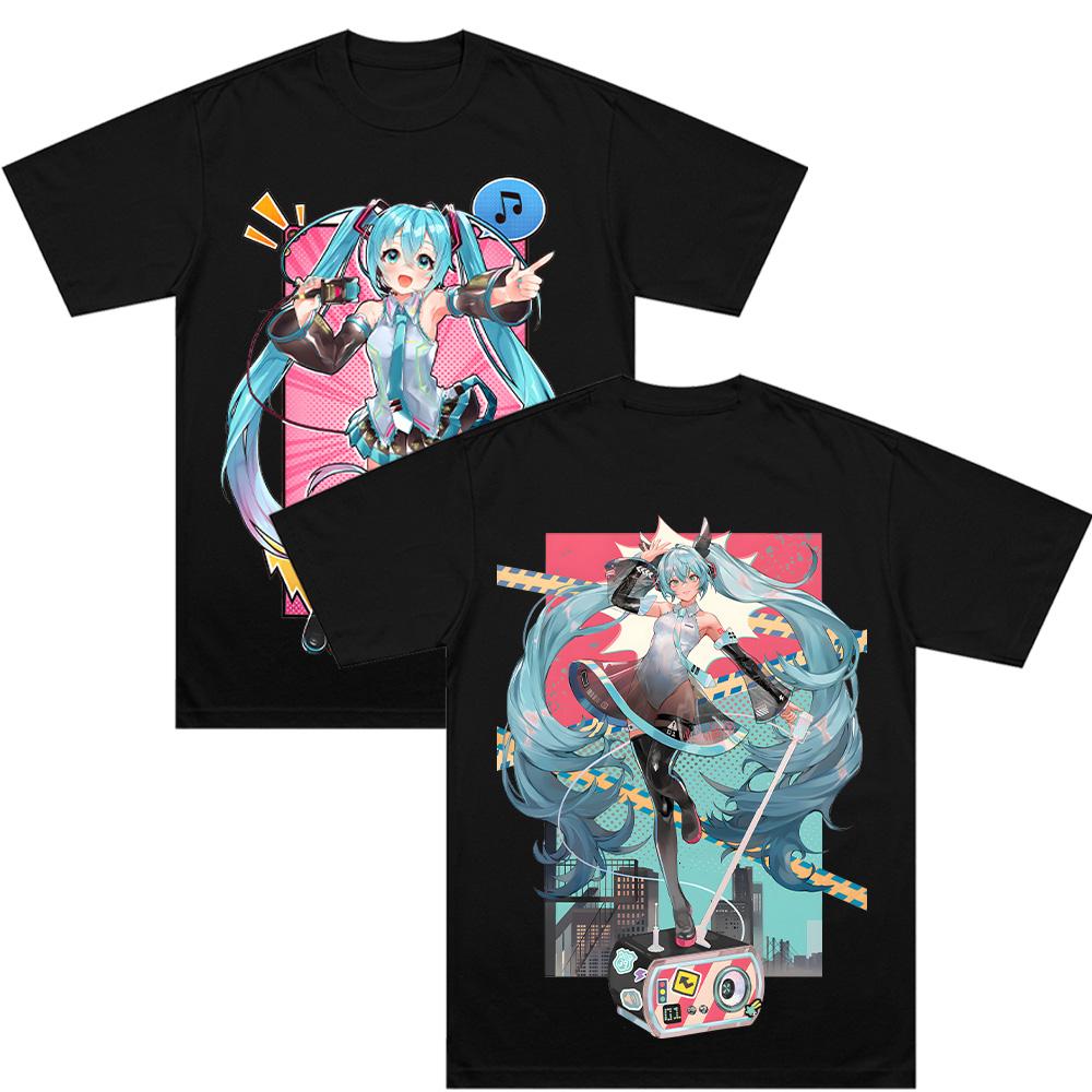 

Hatsune Comic Miku Music Fullgraphic T-shirt Men Clothing Streetwear Graphic T Shirts Harajuku Women Kawaii Cotton Comfort Tees XS чёрный