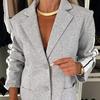 2 Pcs/Set Lady Formal Coat Pants Set Turn-down Collar Single-breasted Long Sleeves Jacket Loose Striped Wide Leg Trousers Casual Daily Wear Commuting