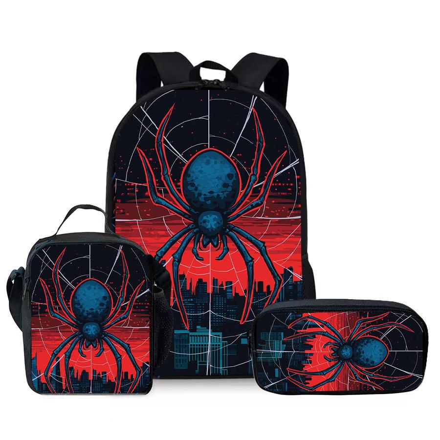 Spider Pencil Case Student Picnic Bag Cartoon Hero No Return Printed Schoolbag Convenient And Large-Capacity Three-Piece Set