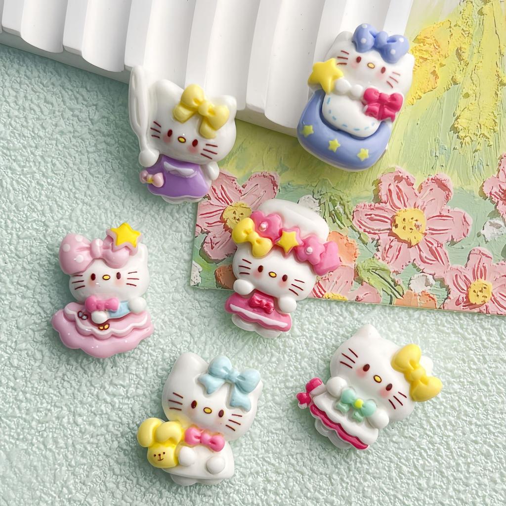 12/60PCS Cute Cat DIY Cream Glue Resin Accessories Phone Case Hair Clip Headband Handmade Material Package