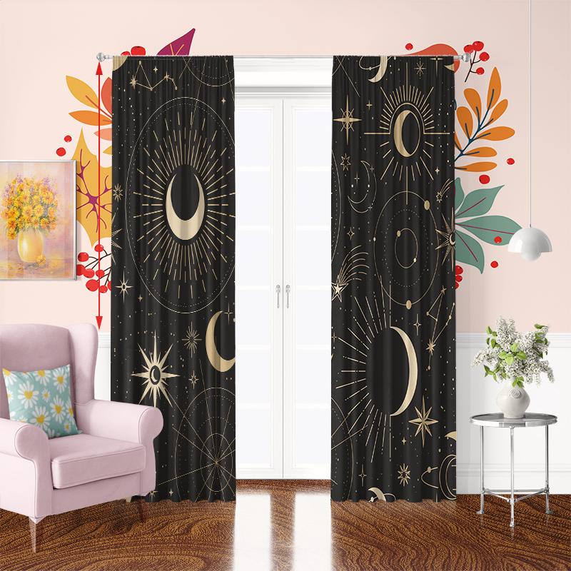 2Pcs Moon Stars - Printed curtains, Polyester material, bedroom curtains, Living room decor, home decor