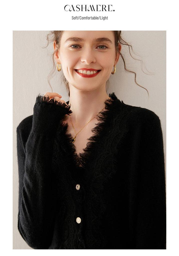 Women's V-neck Tassel Cashmere Knit Cardigan – Versatile Slimming Fashion with Long Sleeves, Loose Fit, and Soft Design.