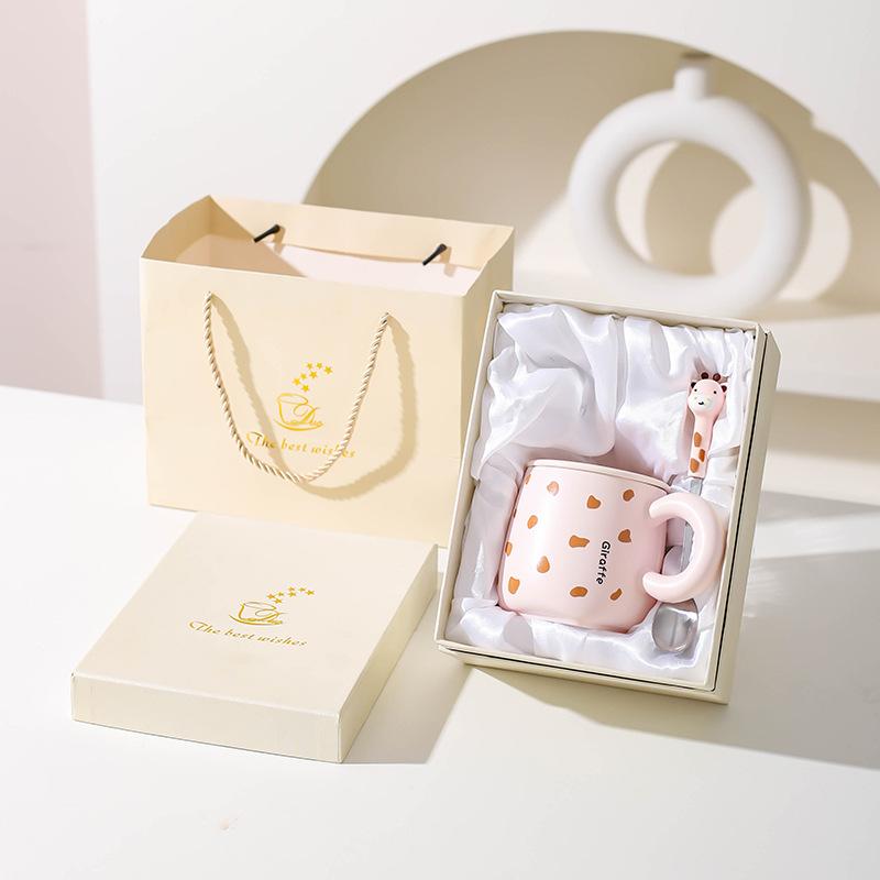 Kreative Niedliche Keramiktasse mit Deckel und Löffel Kinder Trinkwasserbecher Paar Tasse Milch Kaffeetasse für Mädchen