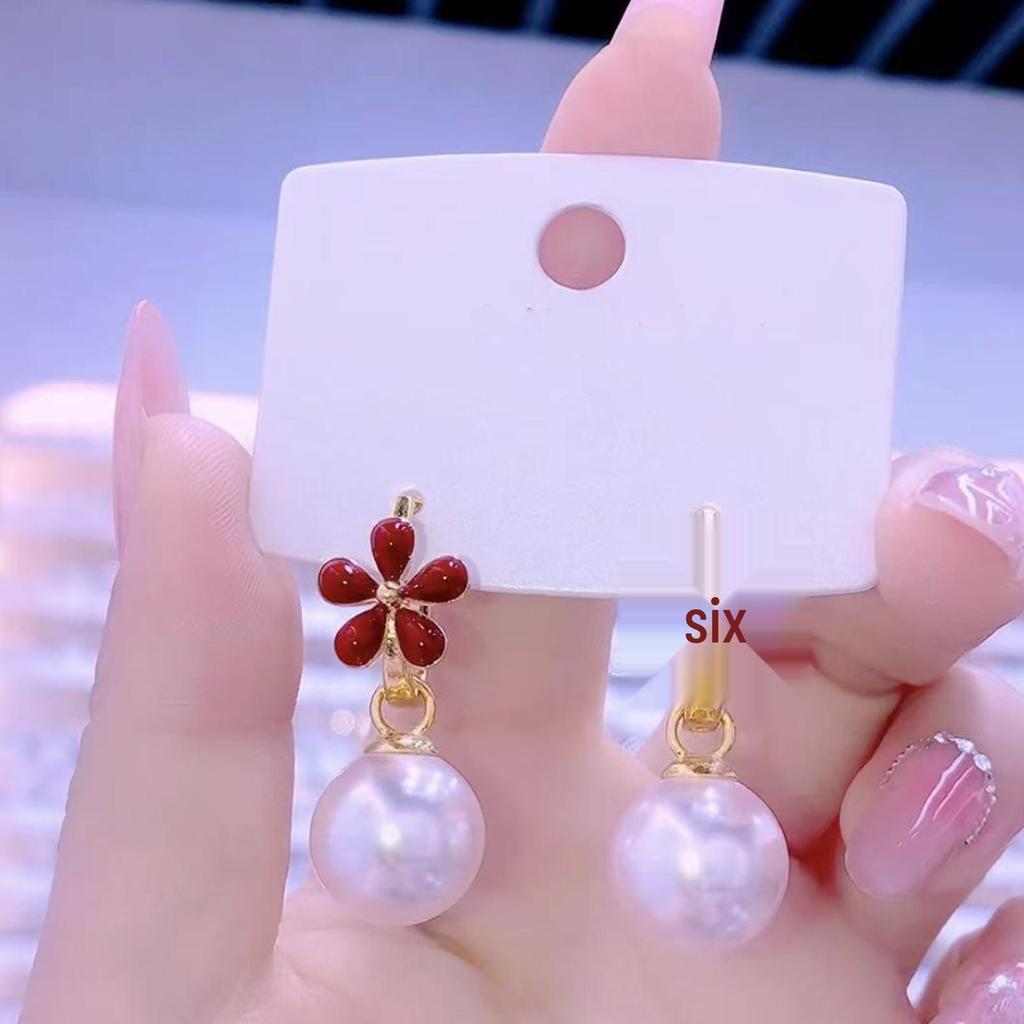 Ancola Red Silver Geometric Oil Drip Earrings - Retro Fashion High-End Ear Cuffs for Women