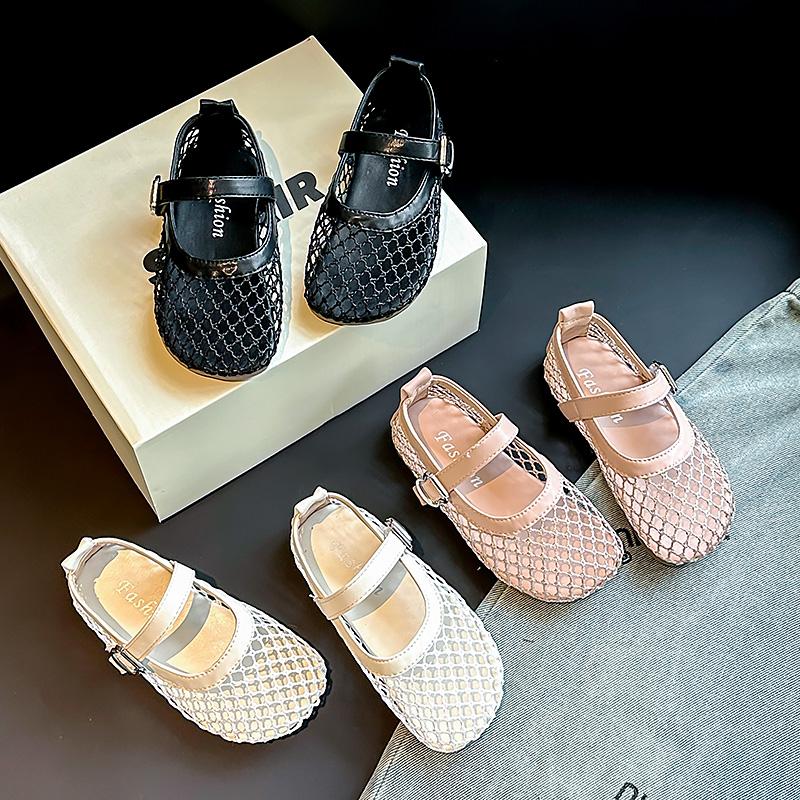 Girls Sandals Mesh Weave Soild Color Kids Princess Shoes Non-slip Soft Sole 2025 Summer New Children Flat Shoes Ins Trendy Sweet