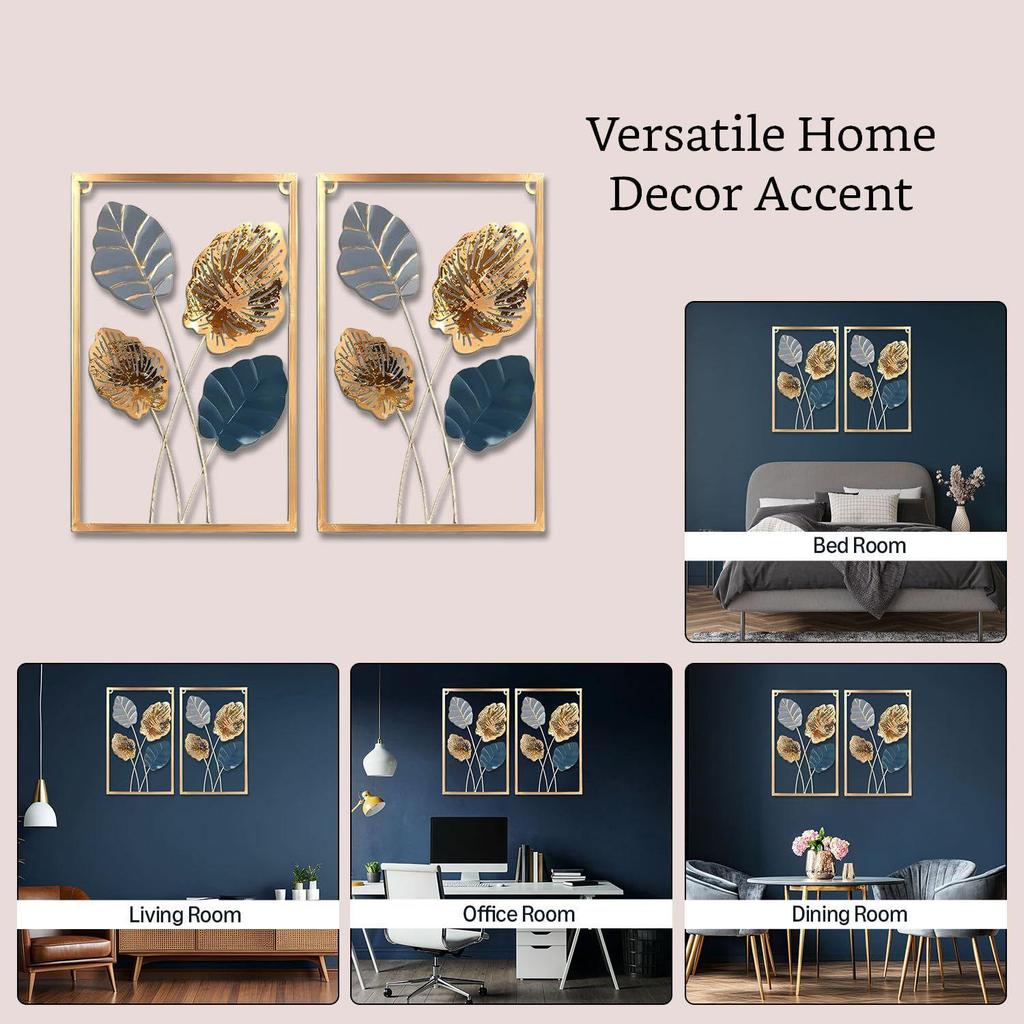 Gold Metal Wall Art Decor for Living Room | Elegant Iron Wall Hanging |  Wall Hanging | Wall Décor | Easy Installation | 42 x 28 cm Each | Set of 2