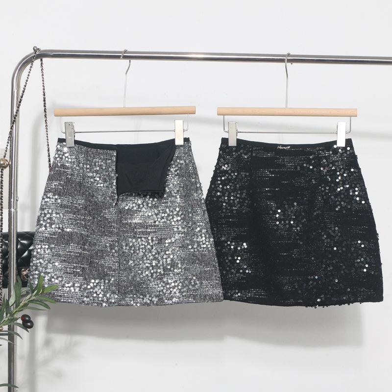 Heavy Industry Silver Sequined Skirt Female Small 2025 Sparkling Streamer A-line Bag Hip Skirt Zipper Uchimura Female Skirt