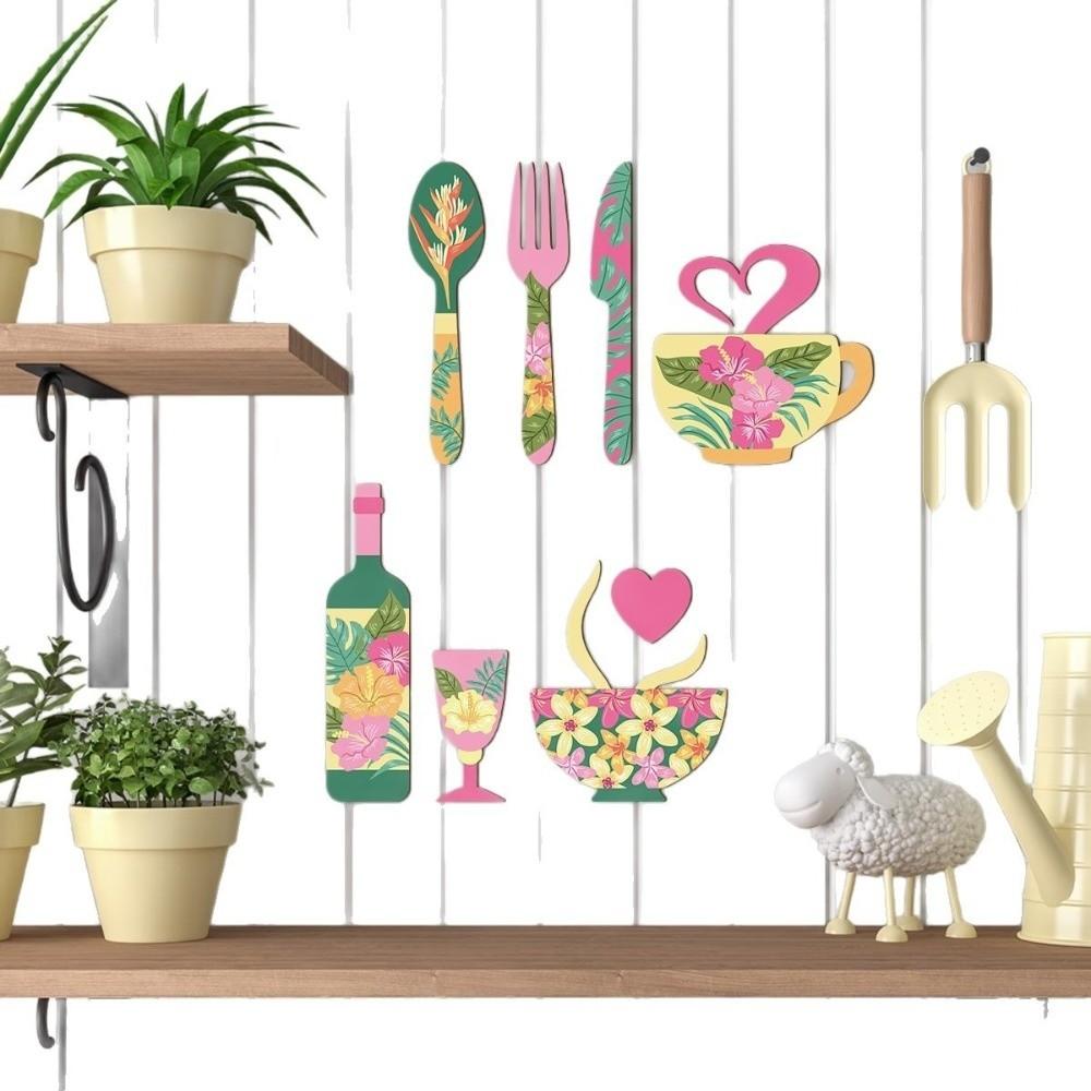8PCS/SET Fork Wooden Wall Sticker Ornaments Pastoral Style Wooden Decorative Plaques Kitchen Decor