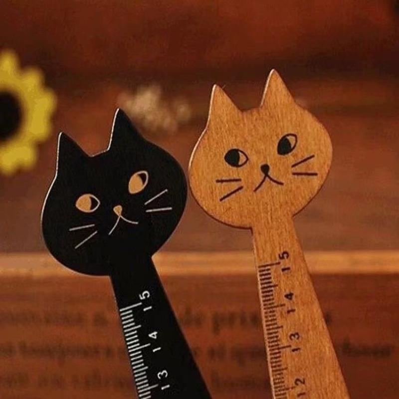 Kreatives Cartoon-Lineal Katze Zeichnen Niedlich Holz Umweltfreundlich Retro Kawaii Schreibwaren Büro Schulbedarf Liebenswert