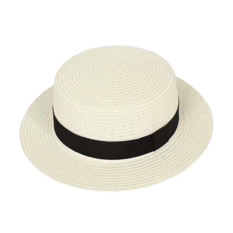 Flat Top Small Edge Straw Hat Men's Summer Vacation Shading Sun Protection Beach Hat Versatile Fashion Small Fresh Trendy Hat Women