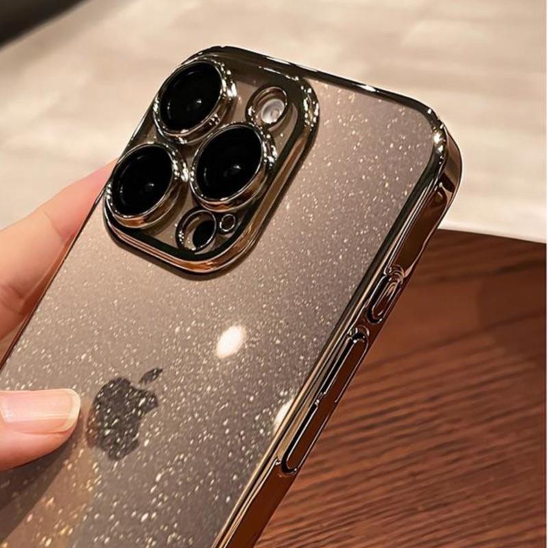 Clear Plating Bling Glitter Case For iPhone 12 13 14 15 16 17 Pro Max Plus Transparent Shockproof Hard Ultra Thin Cover