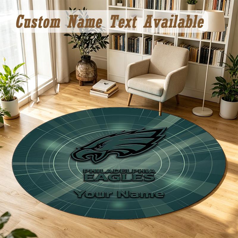 Round Rug Custom NamePhiladelphia Eagles Pattern Non Slip Carpet Home Floor Decor
