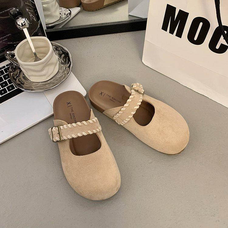 2025 summer new bag head drag women's shoes platform casual non-slip one-word buckle round head slippers female student slippers