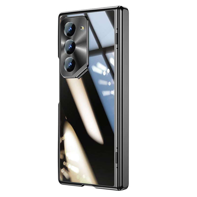 For Samsung Galaxy Z Fold 7 6 5G Case with Screen Protector Film & Holder Slim Hinge Protectio Electroplated Crystal Clear Cover