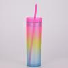 Gradual Change Color Rainbow Color Water Cup Straight Skinny Double Layer Plastic Cup Color Straw Cup