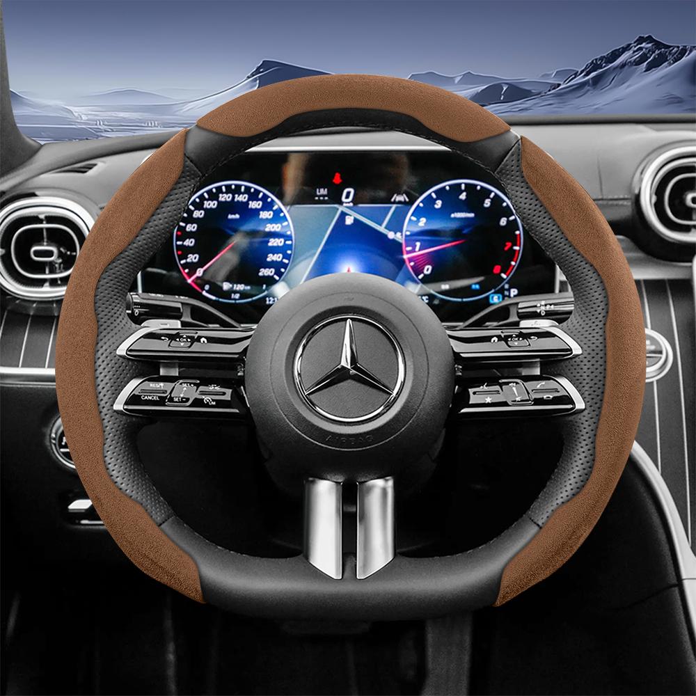Suitable for Mercedes-Benz Sports Suede Steering Wheel Covers with Split Snap-On Design for V G S a E C Class Gle Glc Gla Glb Cls Cla Eqb Eqe Eqs Amg 