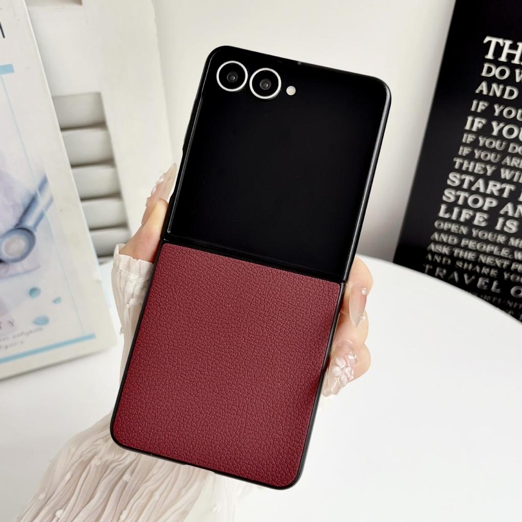 Samsung Z Flip Phone Case - Lychee Pattern Leather Texture, Solid Color Protective Cover
