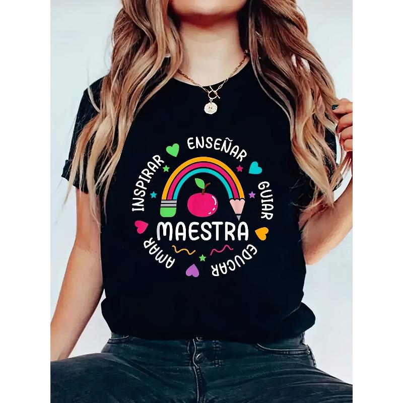 

European size Women S Inspirational Graphic T-Shirt - Short Sleeve Crew Neck Casual Top with Rainbow, Stars Hearts Design 4XL чорний