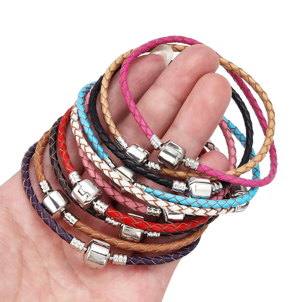 1pc/lot 12 Colors Leather Chain Charm Bracelets Double layer Braided Leathe Bracelet for Handmade DIY Women Girls Jewelry Gift