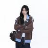 Damen Retro College Stil Color-Block Stehkragen Reißverschluss Hoodie Oversized Lässiges Sweatshirt
