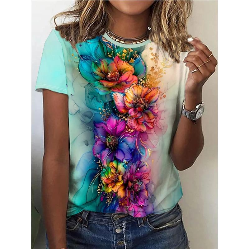 Summer Flower 3D Print T-shirts Women Streetwear Comfortable Daily Fashion Casual Short Sleeve O-neck T-Shirt