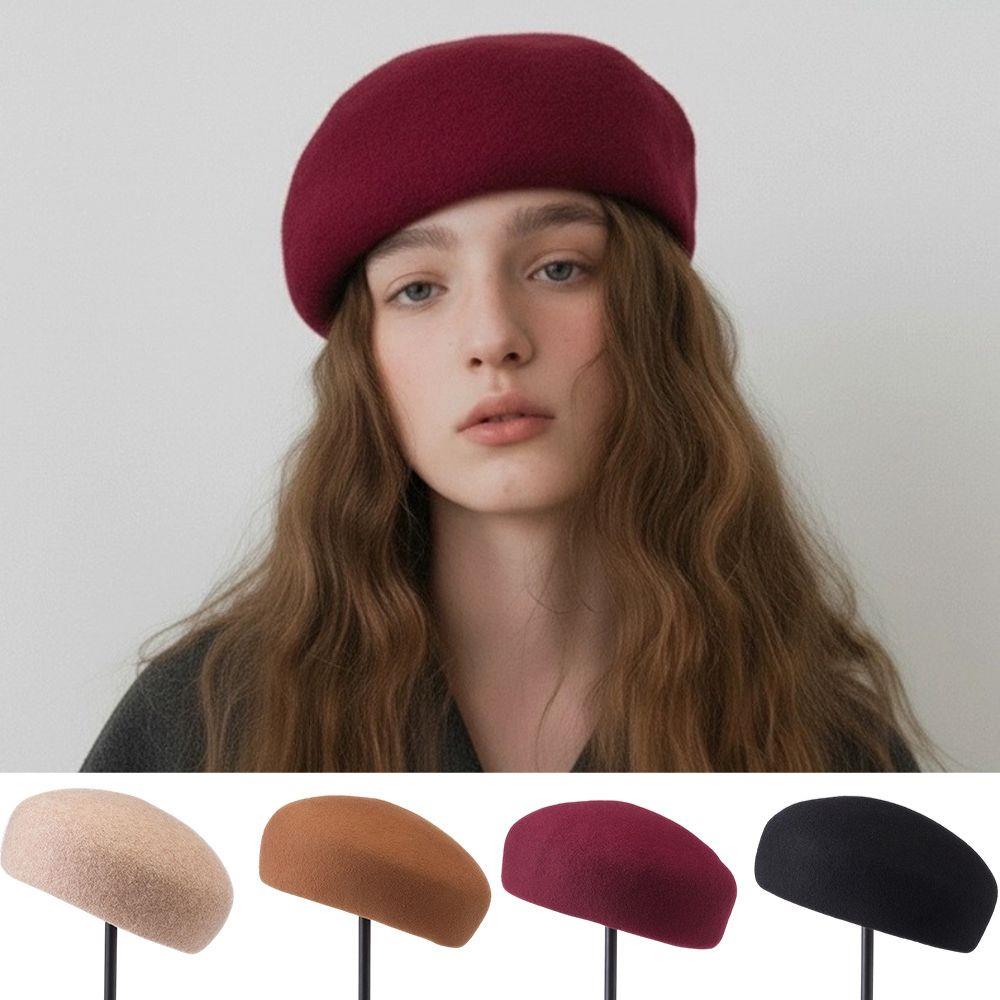 Autumn Winter 100% Wool Felt Blocked Beret Women Bread Pumpkin Berets British Style Ladies Painter Pillbox Hat Fashion Fedora