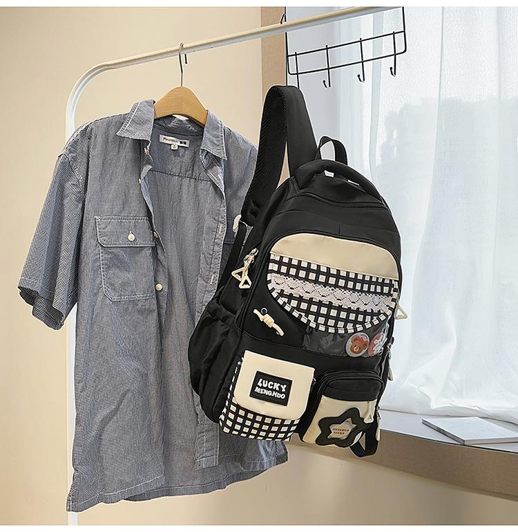 Schoolbag New Japanese Ins High-value Fresh and Sweet Plaid Backpack Junior High School Students Lightweight Large-capacity Backpack