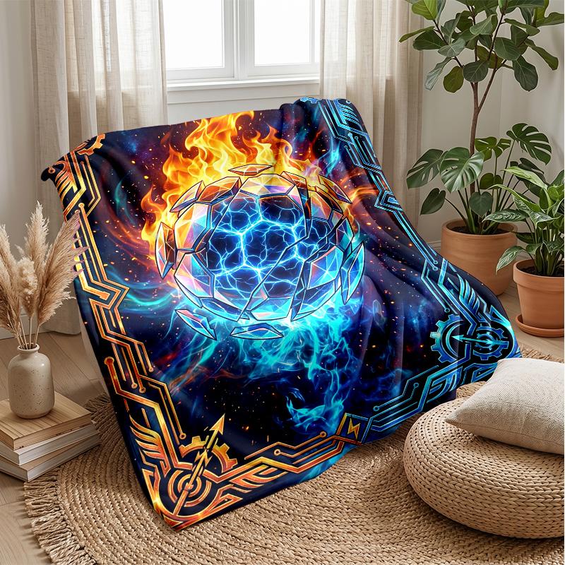 Fire and Ice Soccer Ball Theme Blanket Lightweight Warm Flannel Blanket Decorative Throw Blanket for Home Decoration