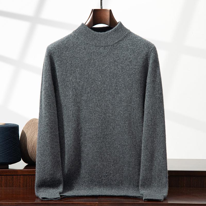 Men's Winter Business Casual Wool Sweater - Thick, Half High Neck, Loose Knit Pullover