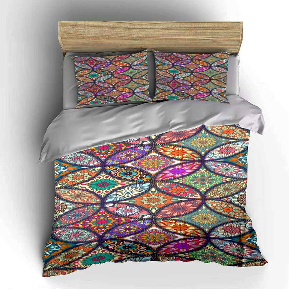 Colorful Mandala Floral Pattern Bedding Bedding Set (1 Duvet Cover, 2 Pillowcases, Duvet Not Included)