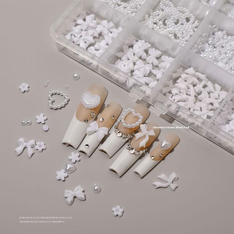 

12 Отделений Смоляные Бантики Цветы 3D Алмазы для Ногтей Плоскодонные Камни для Ногтей Набор Шармы для Маникюра Набор Камни для Ногтей