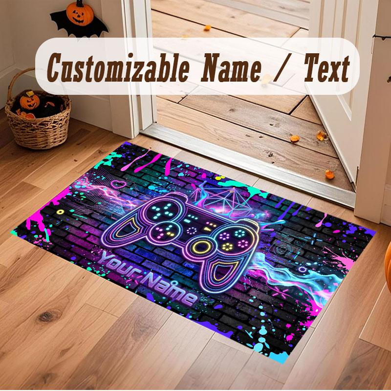 Spielcontroller-Thema Kristall-Samt Bodenläufer Personalisierter Benutzerdefinierter Name Text Warmer Teppich Heimdekoration