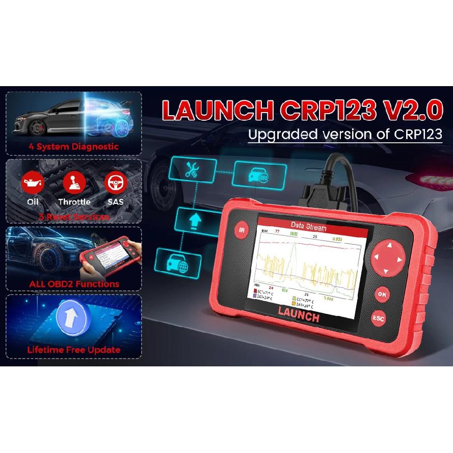 Launch creader CRP123 V2.0 Engine Transmission SRS ABS Car Diagnostic Tools Oil SAS ETC Service OBD2 Scanner Lifetim Free Update