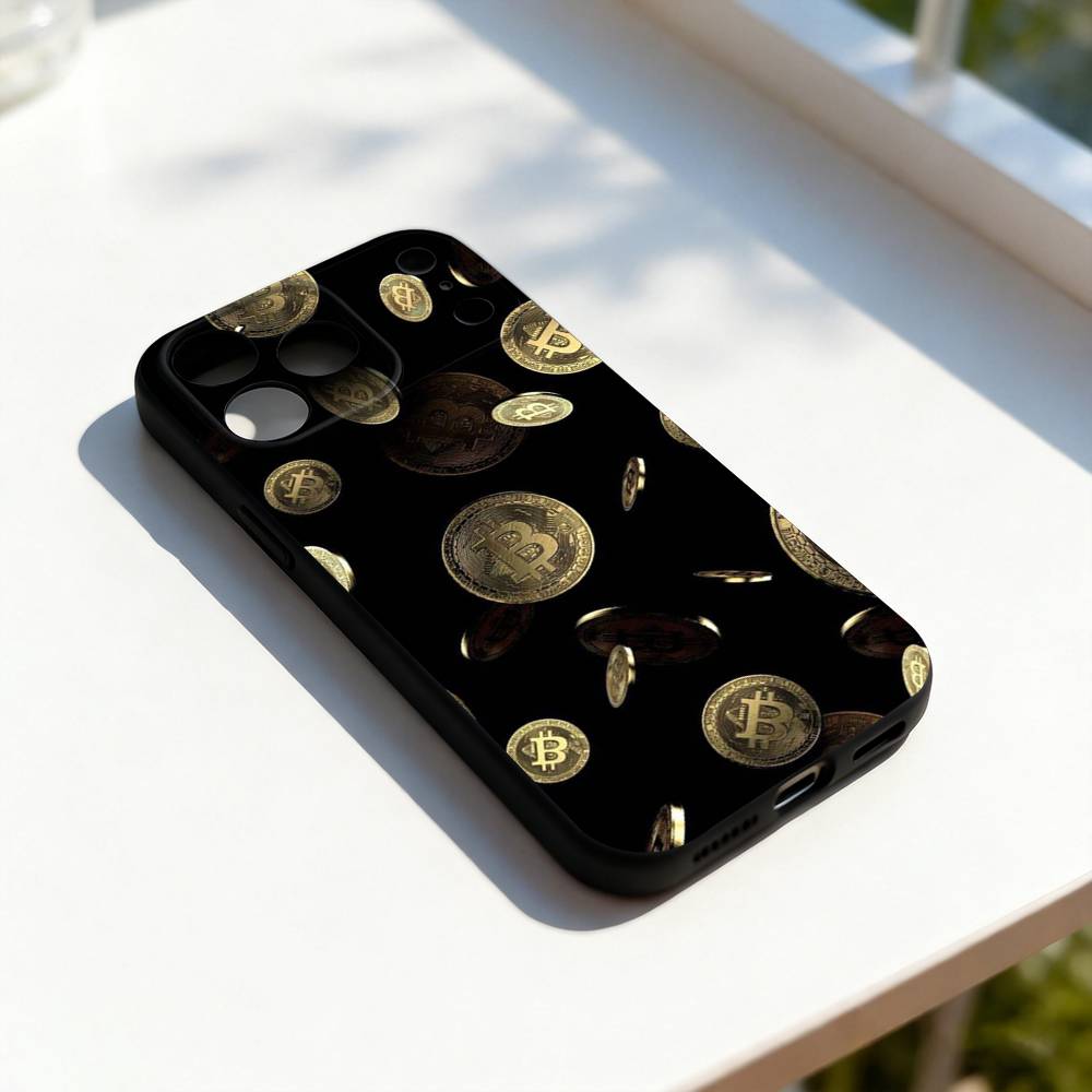 

Bitcoin Pattern Phone Case For iPhone 17,16,15,14,13,12,11,Pro,Max,Plus,E,SE4,Air,Mini Black Soft Cover iPhone16