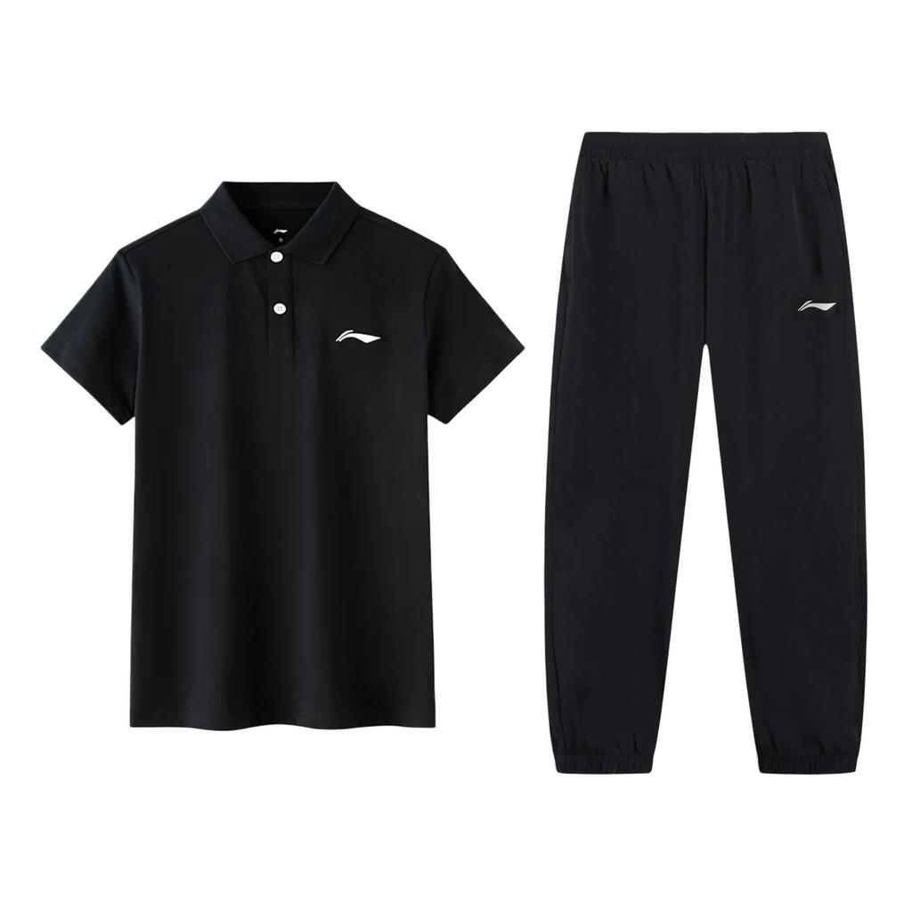 Li-Ning Summer Polo Shirt Cotton Short Sleeve Long Pants Cuff Quick Dry Breathable Cool Solid Color Casual Sports Suit Men suit APLW829-1+AYKT415-1