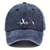 New Vintage Washed Black Baseball Cap Fishing Heartbeat Print Fashionable, Versatile And Comfortable