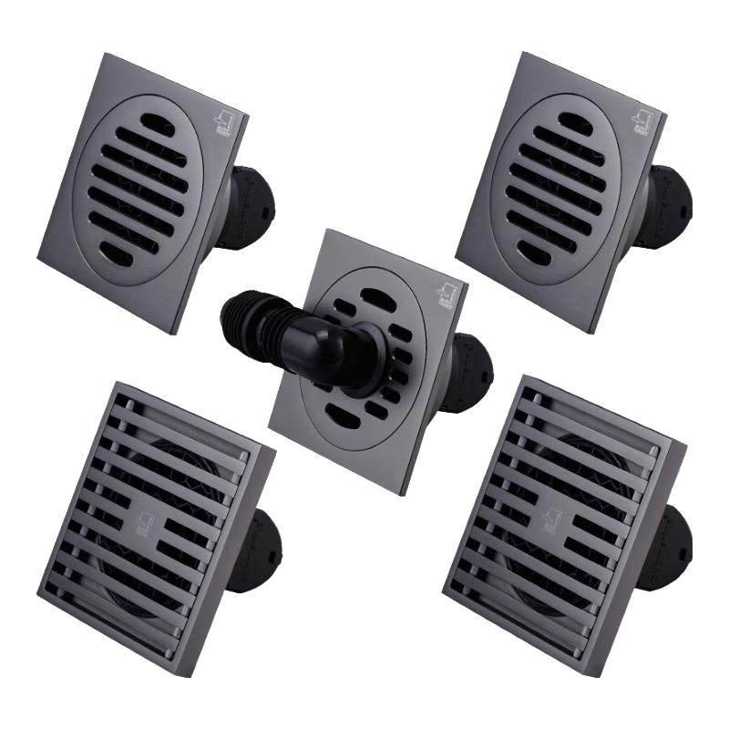 Submarine Brass Nickel-Plated Gunmetal Grey Anti-Odor Floor Drain Set