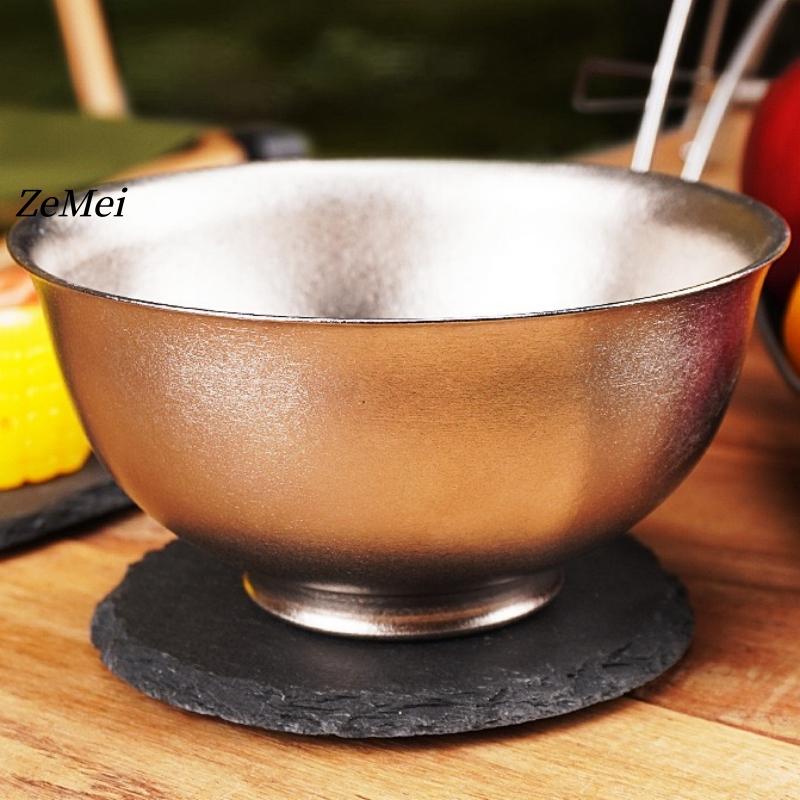Pure Titanium Double-Wall Bowl Insulated Meal Salad Bowl Bowl Food Restaurant Thickened Shatter-Resistant Titanium Kitchenware