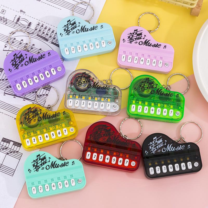 Mini Functional Piano Keychain Playable Buttons Soft Touch Cute Cartoon Music Pattern Creative Gift for Students