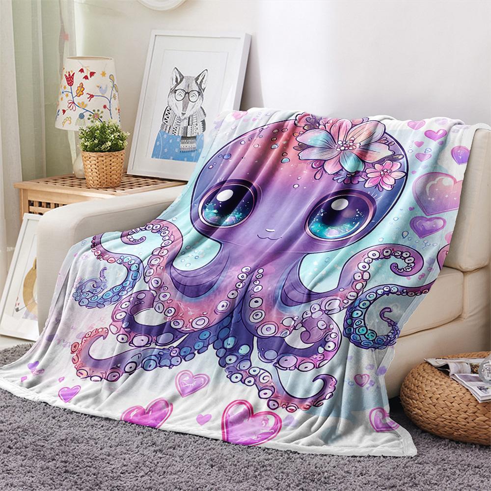 Octopus Print Flannel Blanket, High quality Comfortable for All Seasons, Home Decor, Warmth and Comfort, Perfect for Christmas Gifts