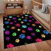 Black Area Rug with Vibrant Multicolor Paw Prints Floor Mat for Bedroom Living Room Nursery Playful Pet Themed Home Decor