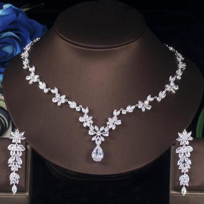 CMM Sparkling Water Drop Women Wedding Jewellery Set Cubic Zirconia Flower Necklace Earrings Luxury Bridal Jewelry