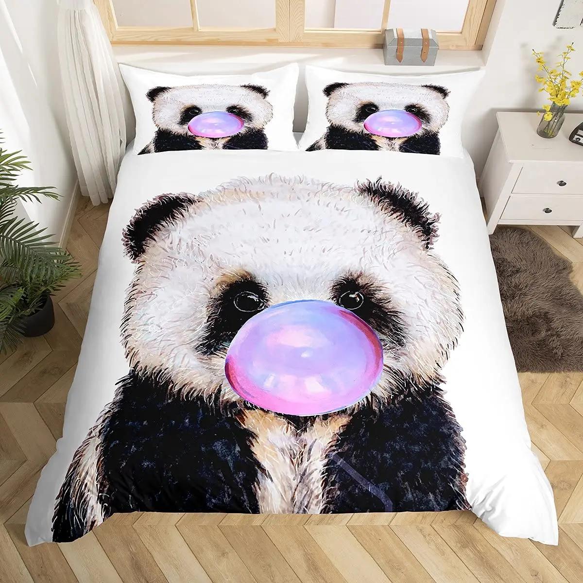 

Комплект постільної білизни Panda Tiger Підодіяльник з тваринами з 3D-принтом Twin Full Queen King Double UK Supking Sizes Постільна білизна Наволочка 140x210cm 2pcs слонова кістка