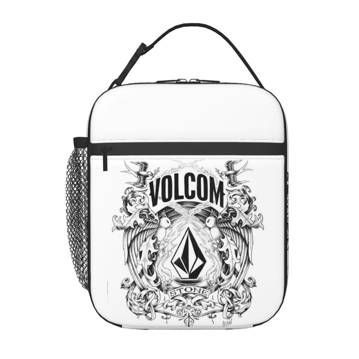 V-Volcom Logo Geïsoleerde Lunchtas voor Kinderen School Koeltas Thermische Voedseldoos Tote Lekvrije Lunchboxen Container One Size black