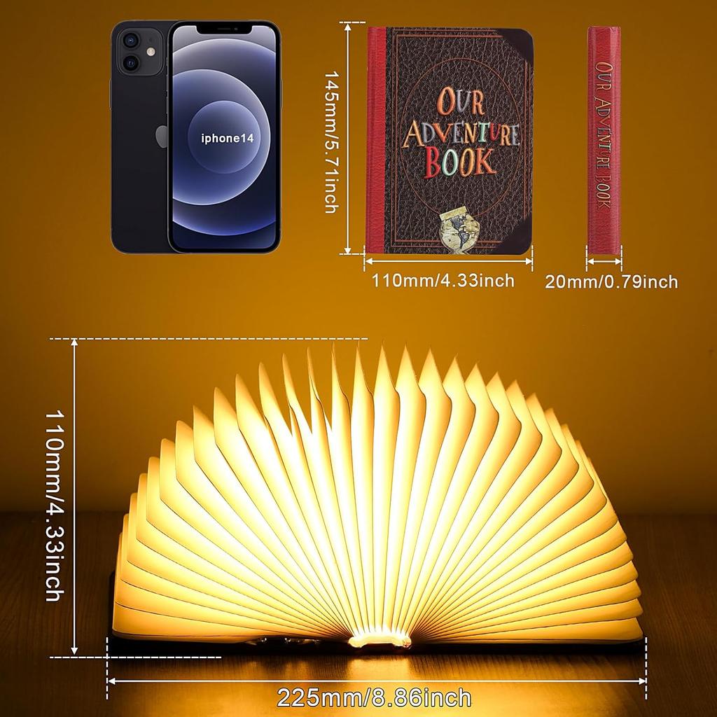 Book light Adventure Book Night Light - 3D Folding Lamp,Ideal Gift for Book Lovers,Three Different Lighting Options:White/Yellow/Breathing Gradient