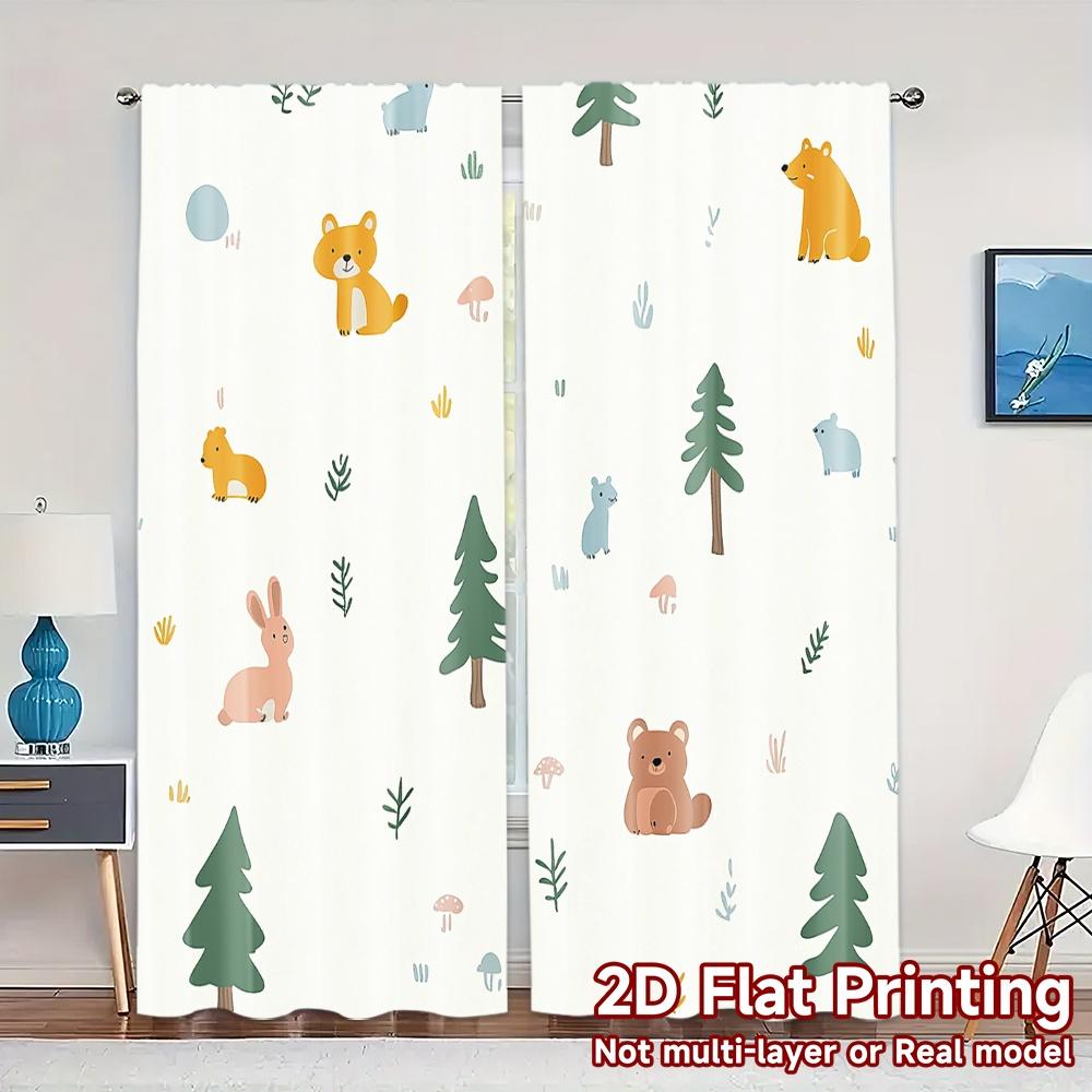 

2pcs,Curtains Cute Forest Animals Woodland Theme (3) Modern Curtain Fabric Versatile Durable Polyester Curtains Festive Ldeal 52.50×116.00 CM 2pcs