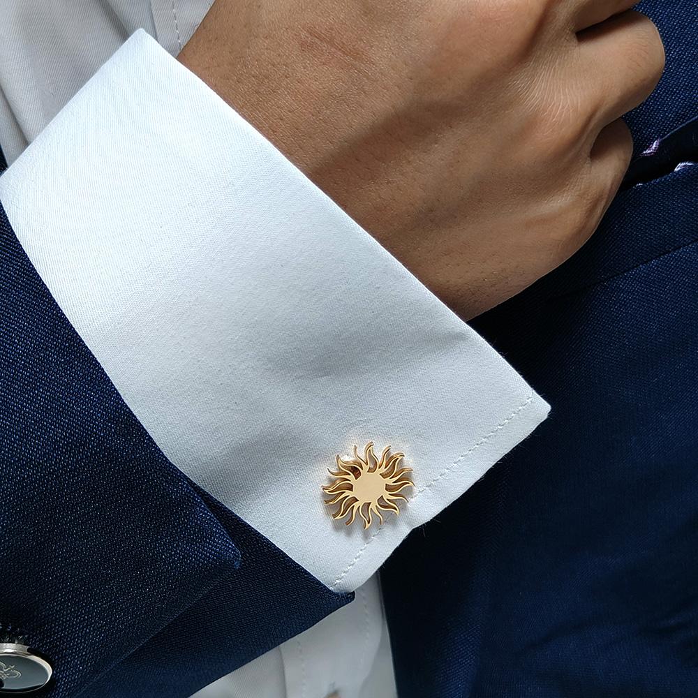 Men's Cufflinks Gold Color Sunflower Shirt Cuff Link Buttons Fashion Stainless Steel Jewelry Accessories Groomsman Wedding Gifts