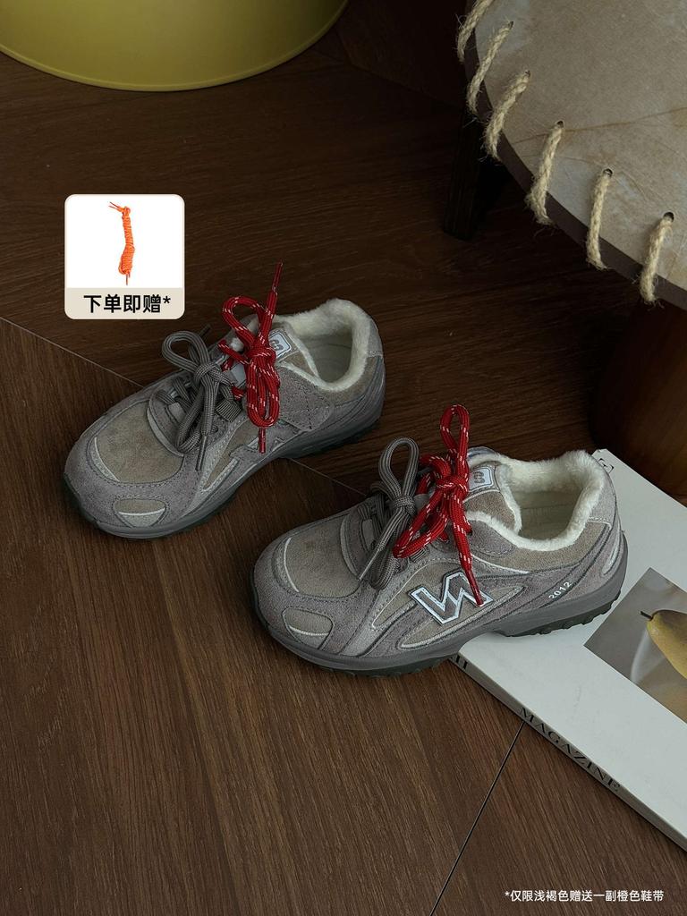 XSHX President Jogging Shoes | Boys and Girls Autumn and Winter Retro Yuanying Same Comfortable Rubber Sole Velcro Fleece