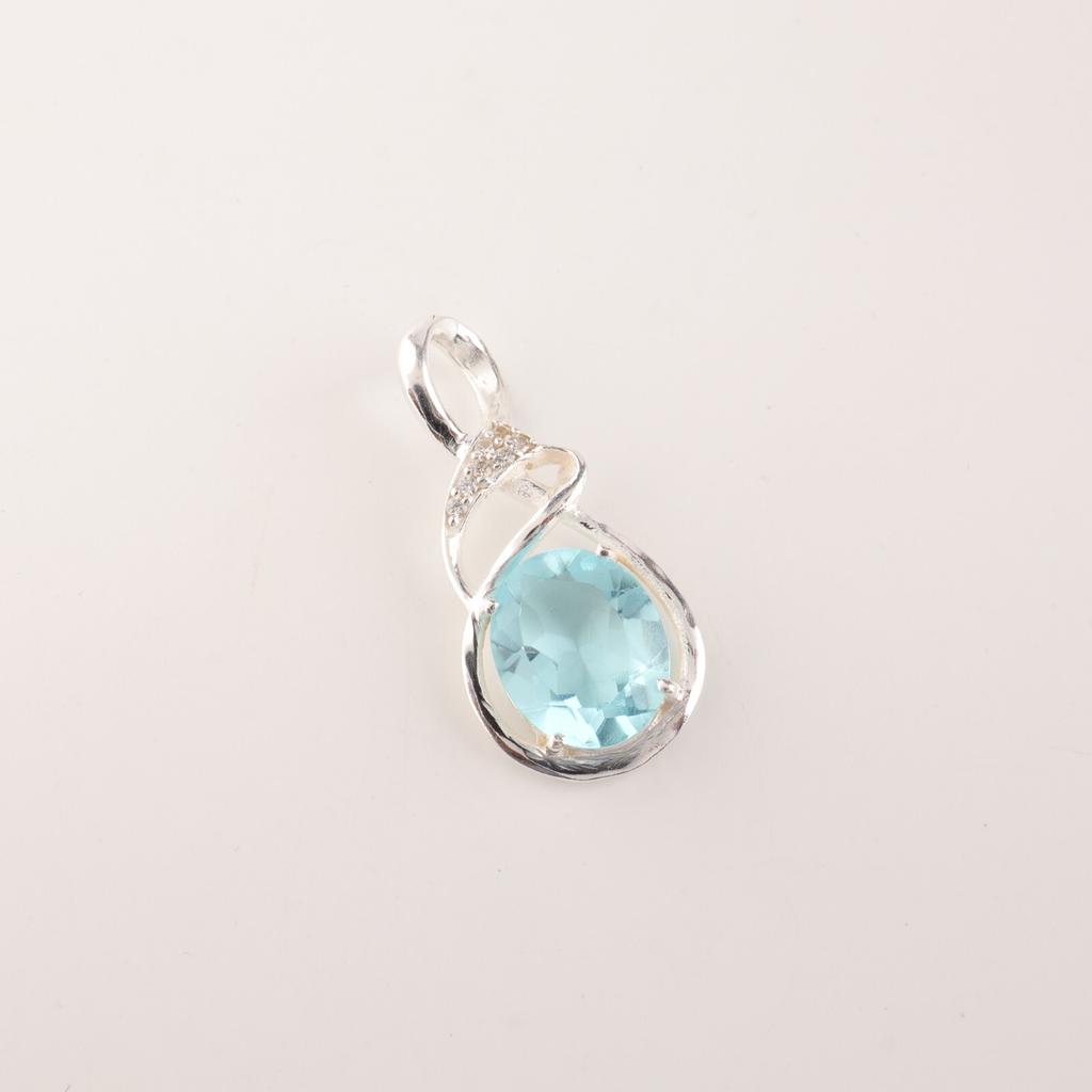 Oval Sky Blue Topaz Gemstone 925 Sterling Silver Jewelry Zircon Pendant 1.22" CZP-13-9
